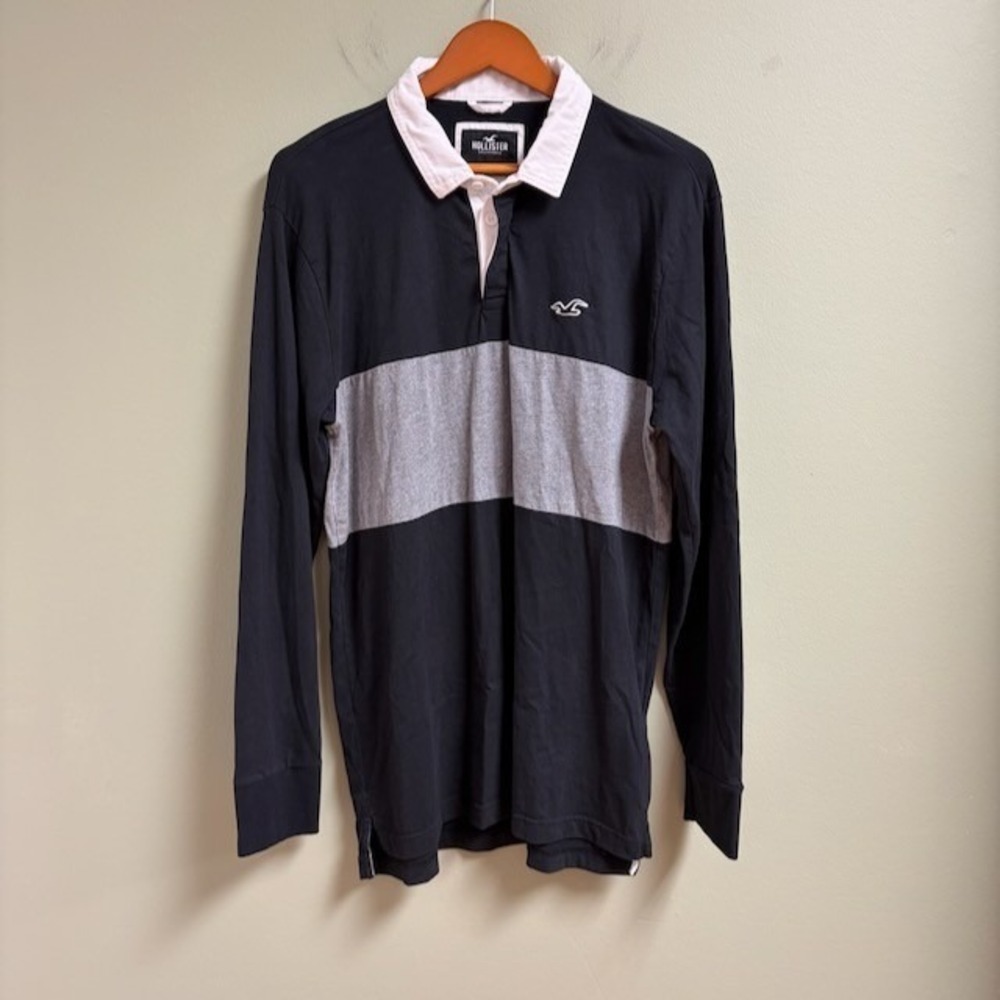 Hollister Mens Y2K Rugby Shirt Long Sleeve Size L Preppy Casual Going Out Faded